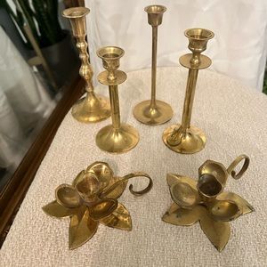 Brass candle holders collection